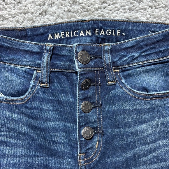 American Eagle Jeans Womens 0 Hi Jegging Crop Stretch Dark Exposed Button Fly - Picture 2 of 6